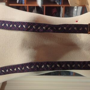 Cole Haan  blue paisley suspenders with black leather and maroon.